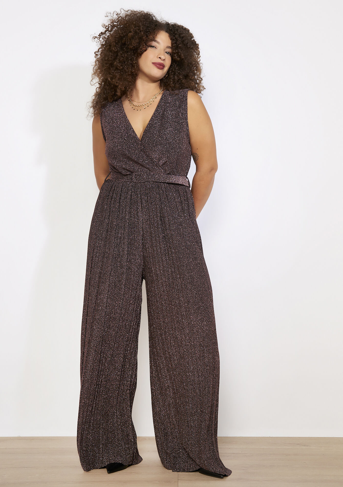 Pliss&eacute; lurex jumpsuit