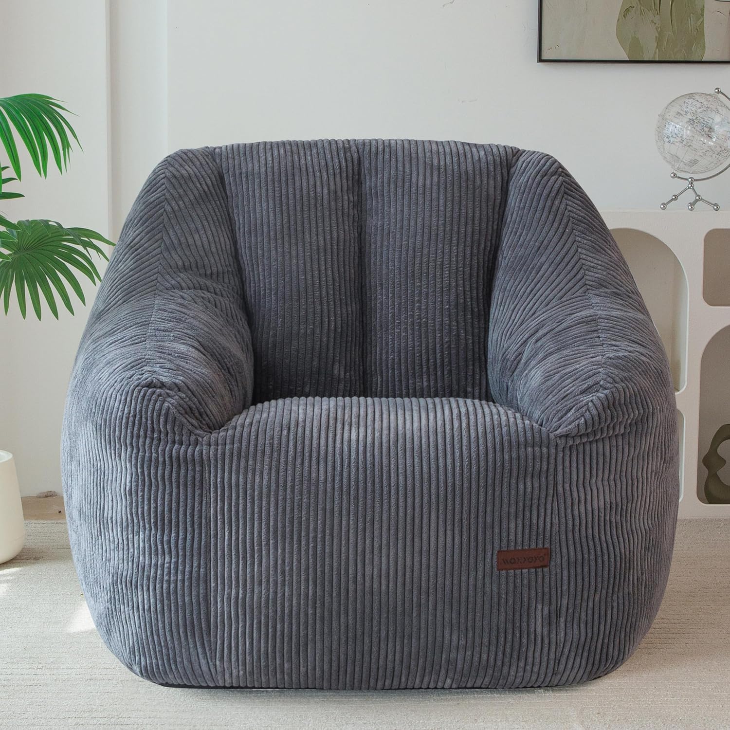 MAXYOYO Bean Bag Chair, Bean Bag Sofa with Filler, Cozy Living Room Chair for Adults and Kids, Stuffed Floor Sofa for Bedroom Dorm Reading, Dark Grey