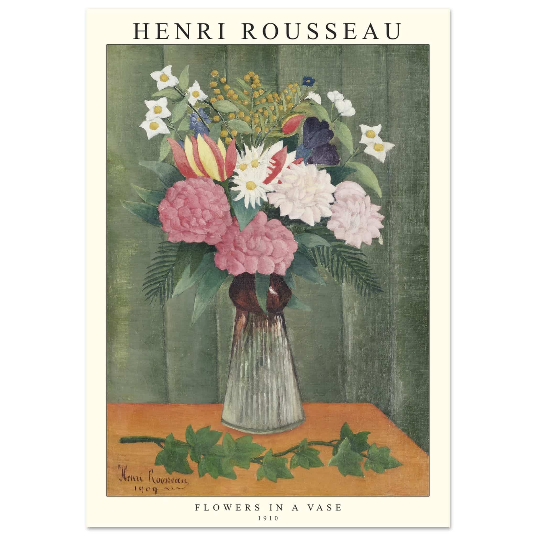 Artfulprints Poster Henri Rousseau - Flowers in a vase  - 70x100 cm - Groen