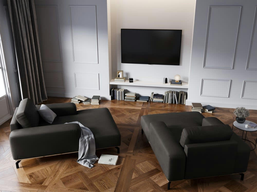 MARC - Méridienne 1 place en cuir noir