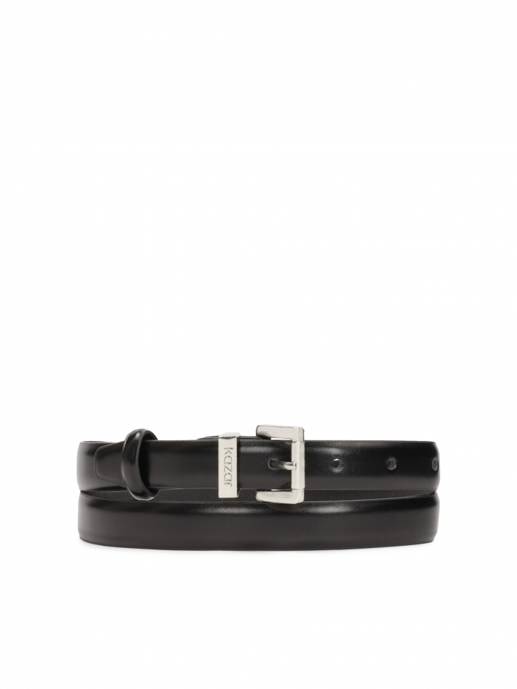 Black leather belt with metal loop