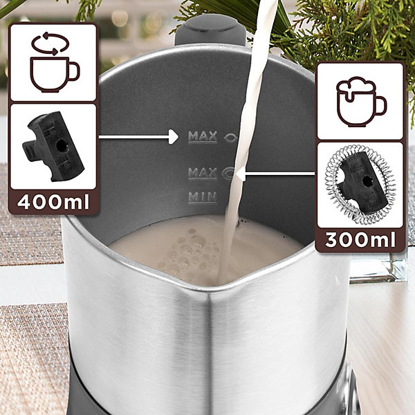 MF300 Mousseur à lait électrique 550W Mousse chaude ou froide Lait chaud Pot en inox Capacité 400 ml Café latte Duronic