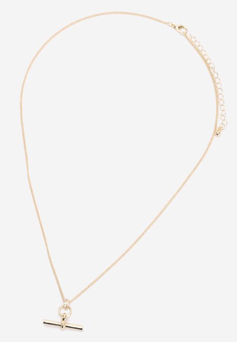Womens Gold Diamante T-Bar Necklace
