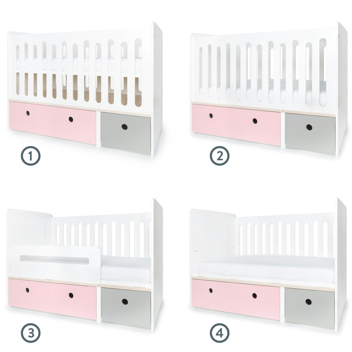 COLORFLEX - Lit bébé évolutif 70x140cm rose pastel-gris perle