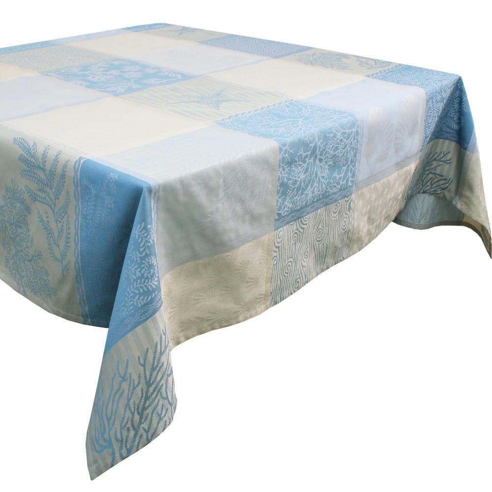 MILLE OCEANS ECUME - Nappe  pur coton bleu 180X300