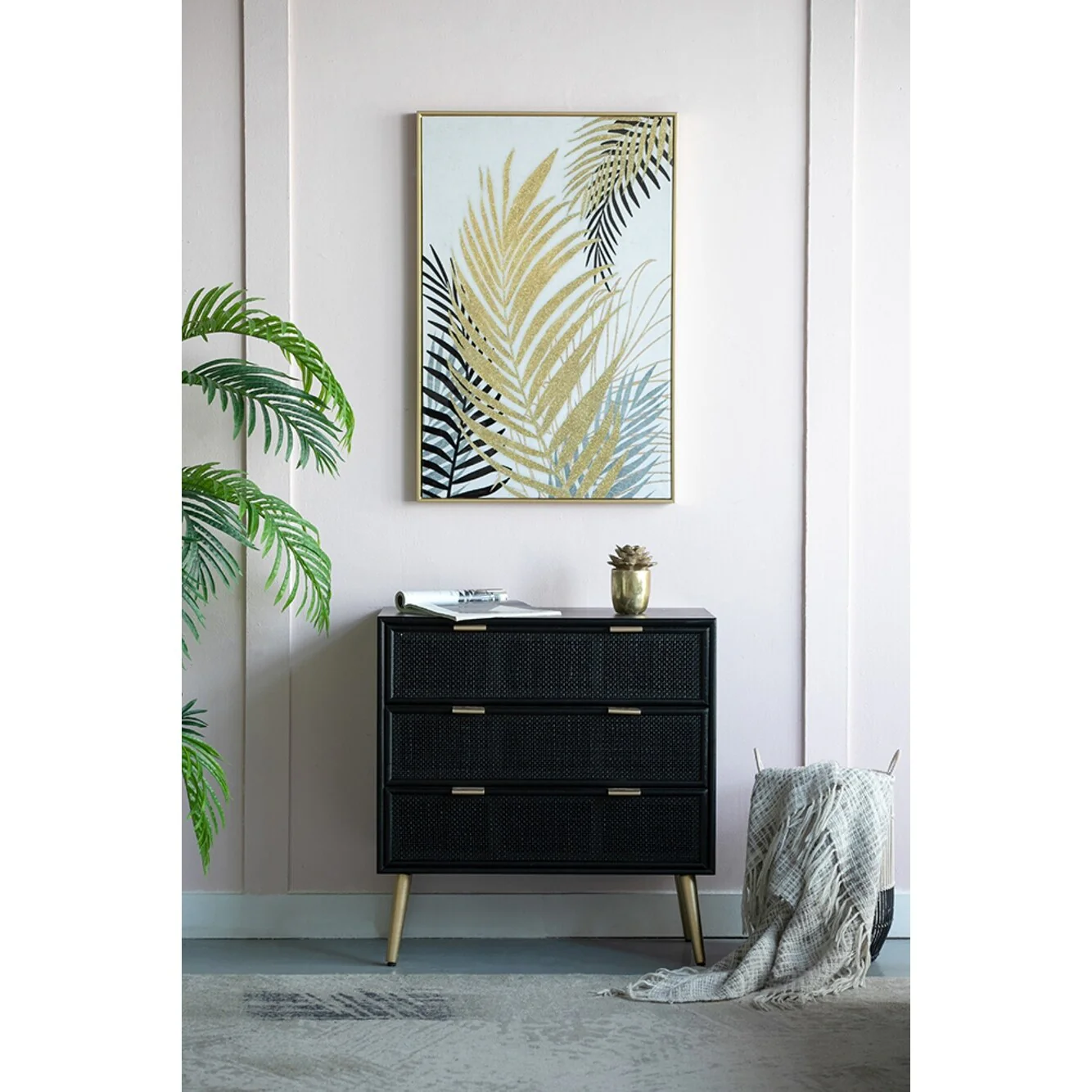 3-Drawer Woven Rattan Cabinet - 30.75 - Black