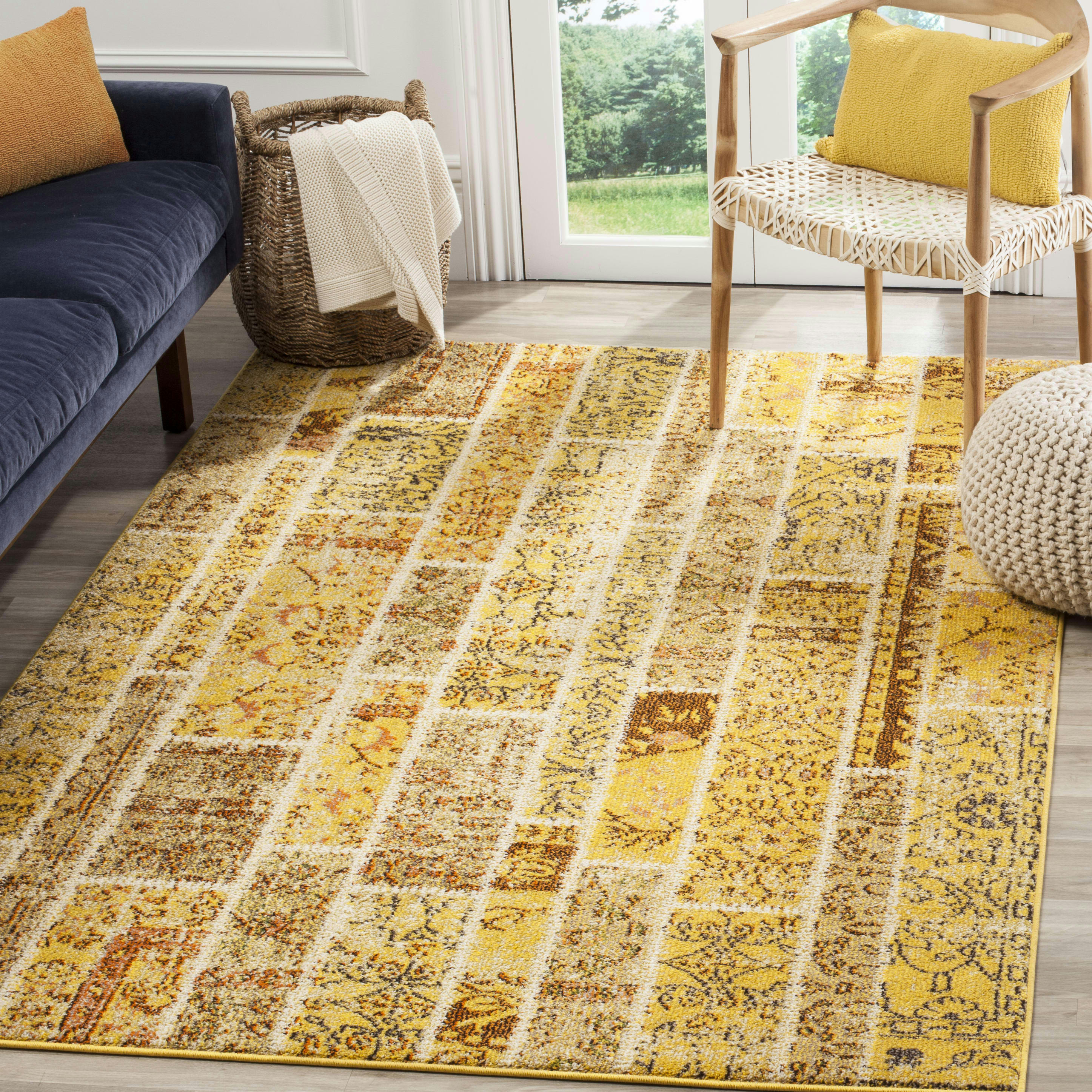 MONACO - Tapis de salon interieur en jaune & multi, 201 x 279 cm