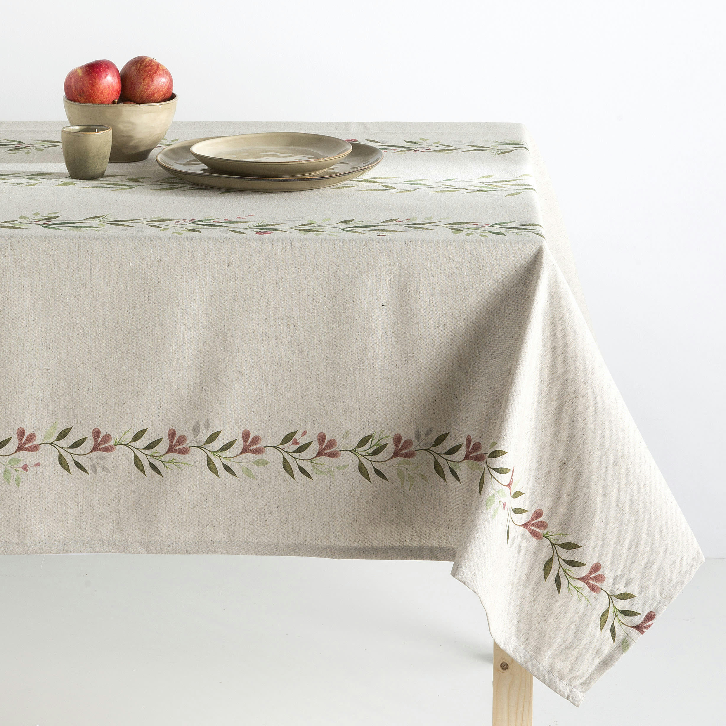 CATORCE VERDE - Nappe en lin antitâche imprimée floral 140x300 cm