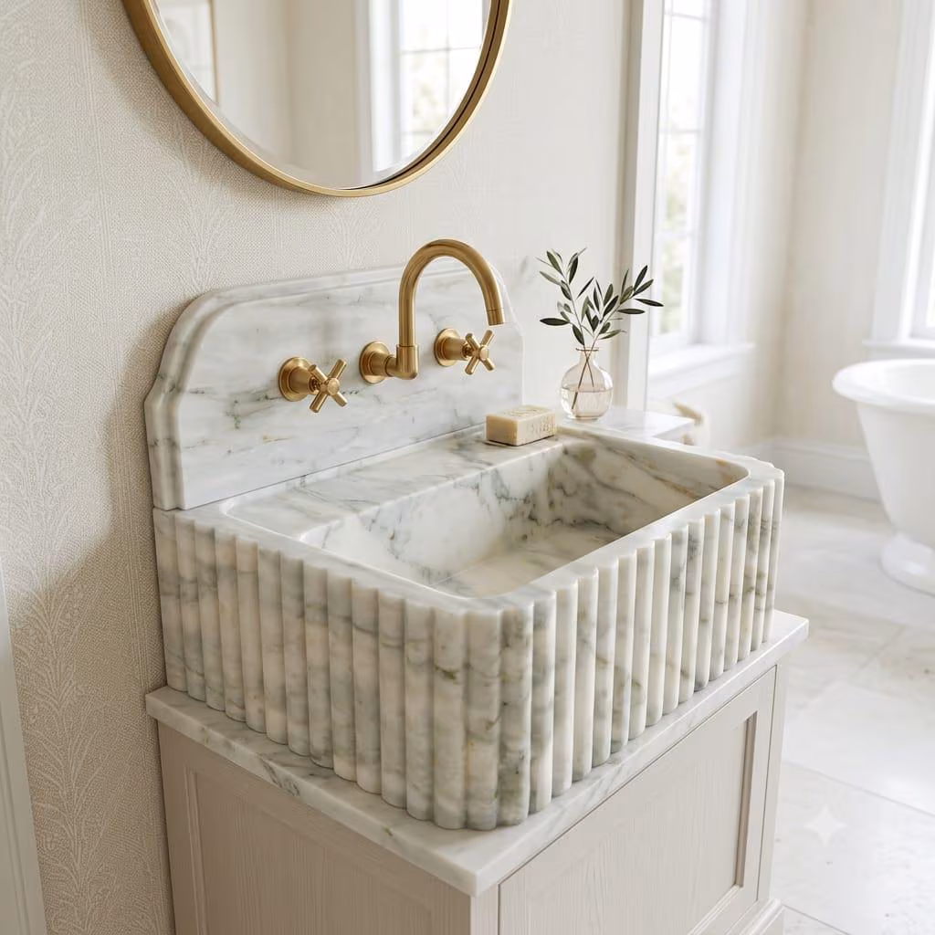 Calacatta Green Marble Sink: Luxury Natural Stone Basin, Bespoke Bathroom Washbasin