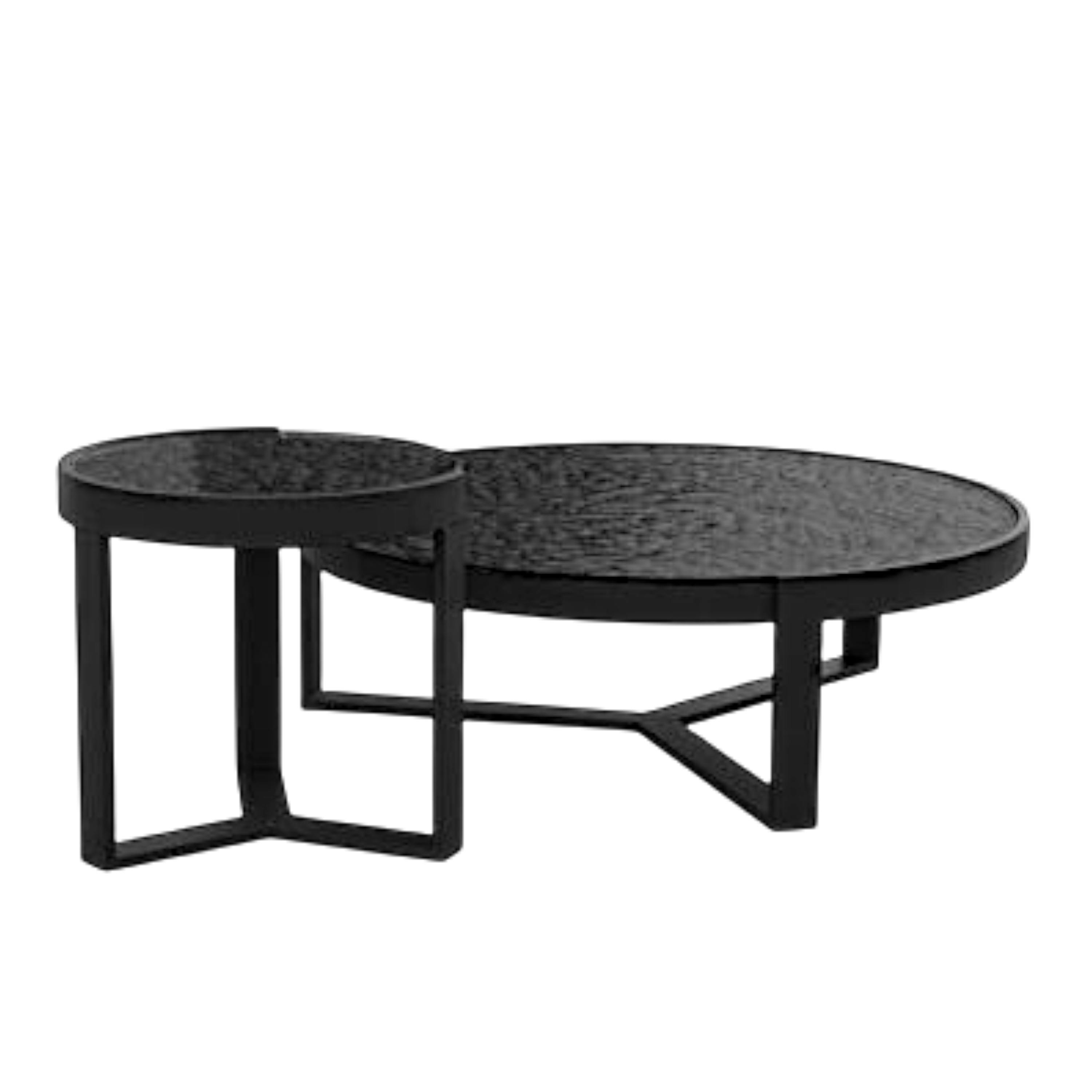 Table basse ronde en verre noir ondulé (lot de 2) LIGURIE