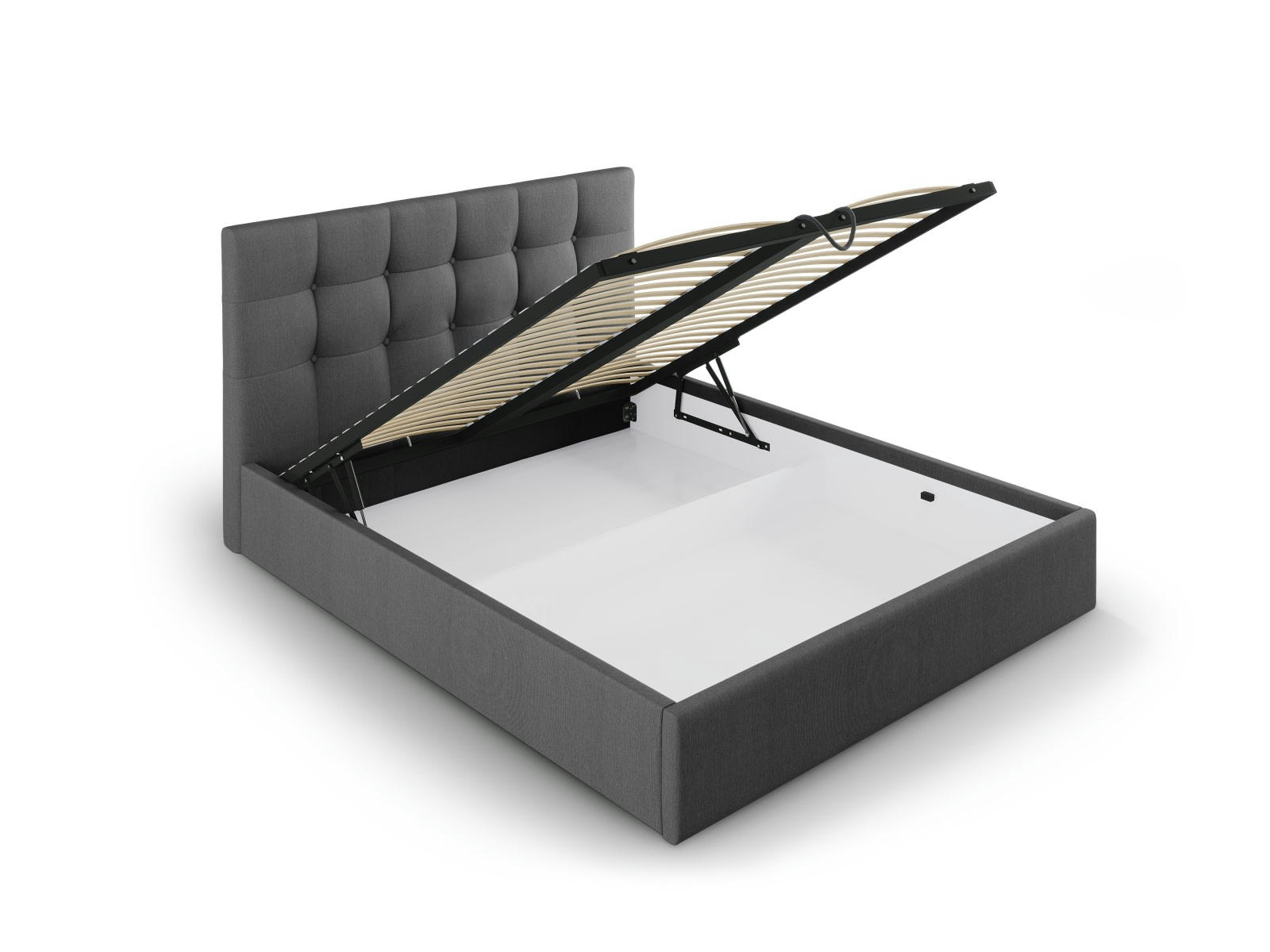 PHAEDRA - Lit coffre avec tête de lit 140x200 cm en tissu structuré gris foncé