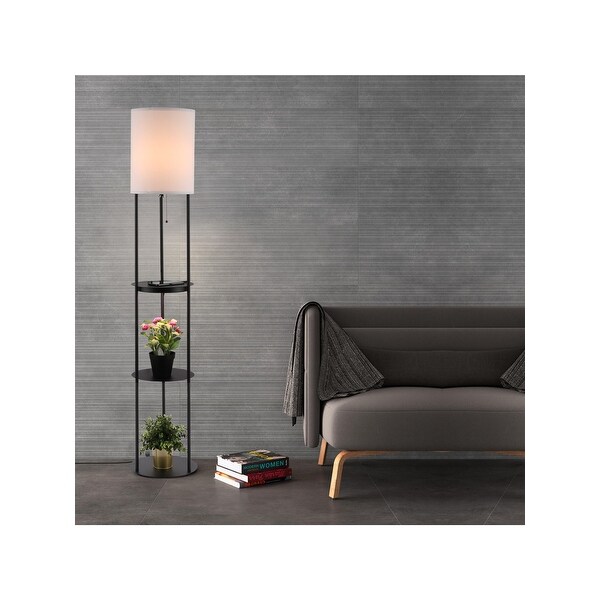 Nextop 63 Inch Round Floor Lamp W/ Shelves, USB Ports and Grow Light - Black