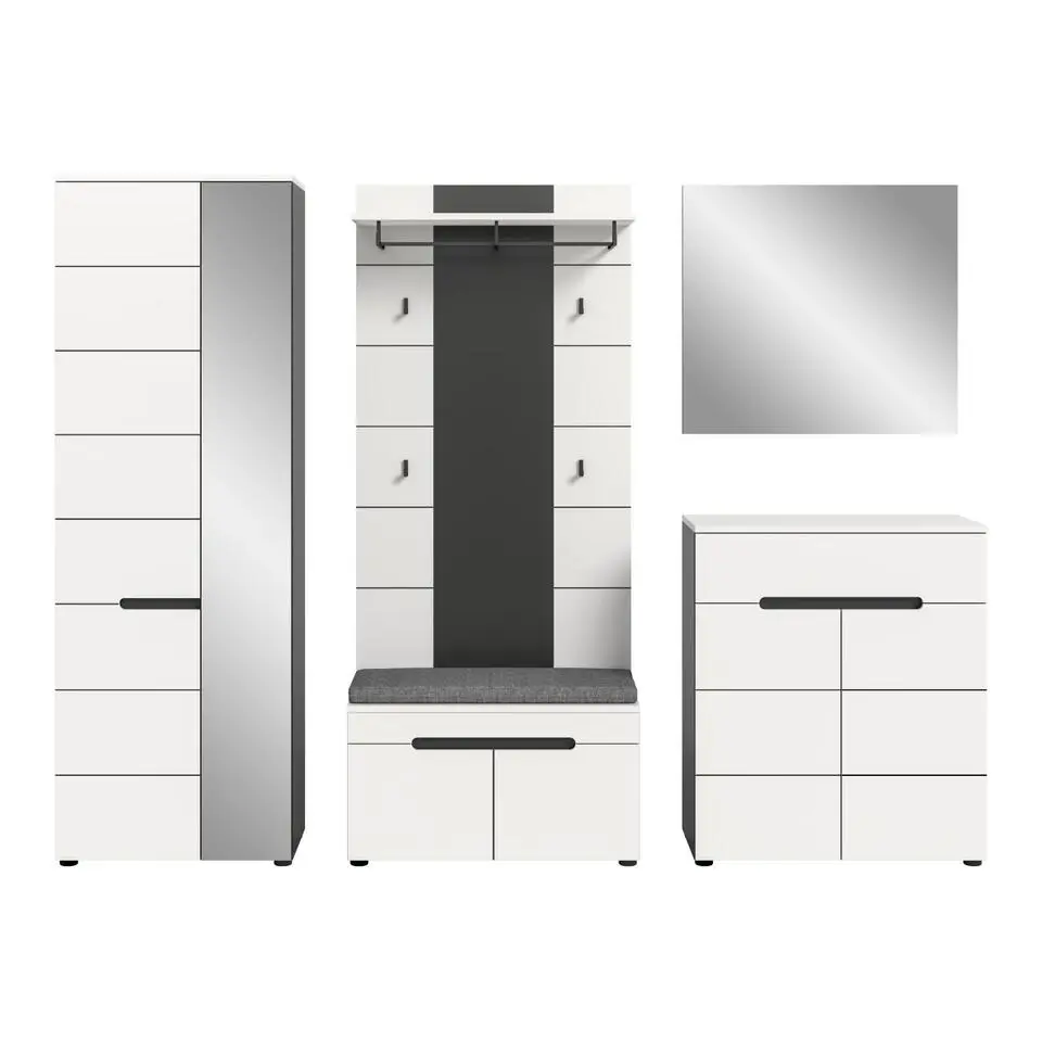 Hioshop Canu garderobe opstelling C5 inclusief kussen wit- grijs