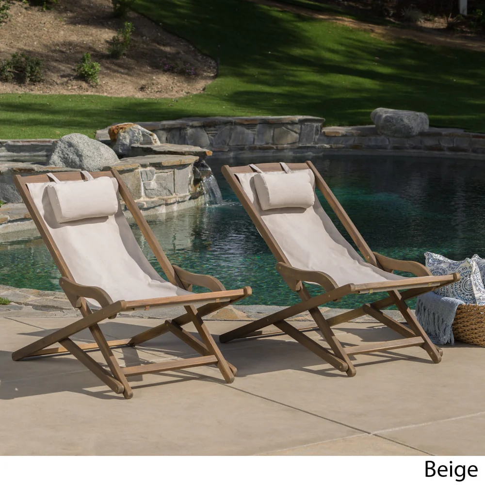 Nikki Outdoor Eucalyptus Wood and Canvas Sling Chair (Set of 2) by Christopher Knight Home