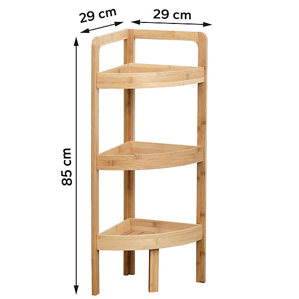 Etagère d'angle 3 niveaux en bambou - Tendance - Meuble de salle de bain - Noir - Aspect bois - A encastrer