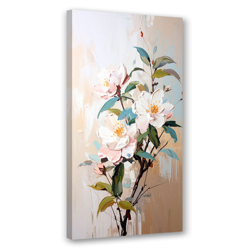 Obraz na płótnie, Białe Kwiaty Gałązki Liście efekt farby 40x80