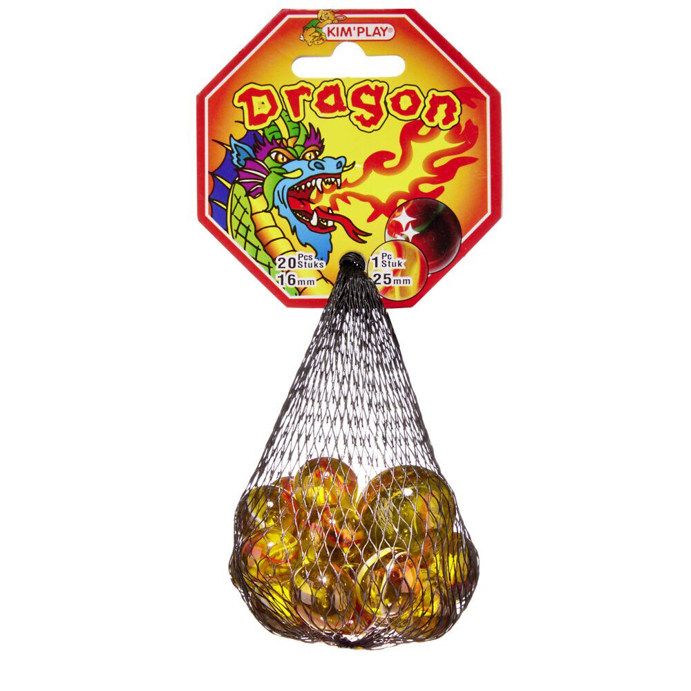 Bille en verre x20   1 boulard rouge et jaune Dragon