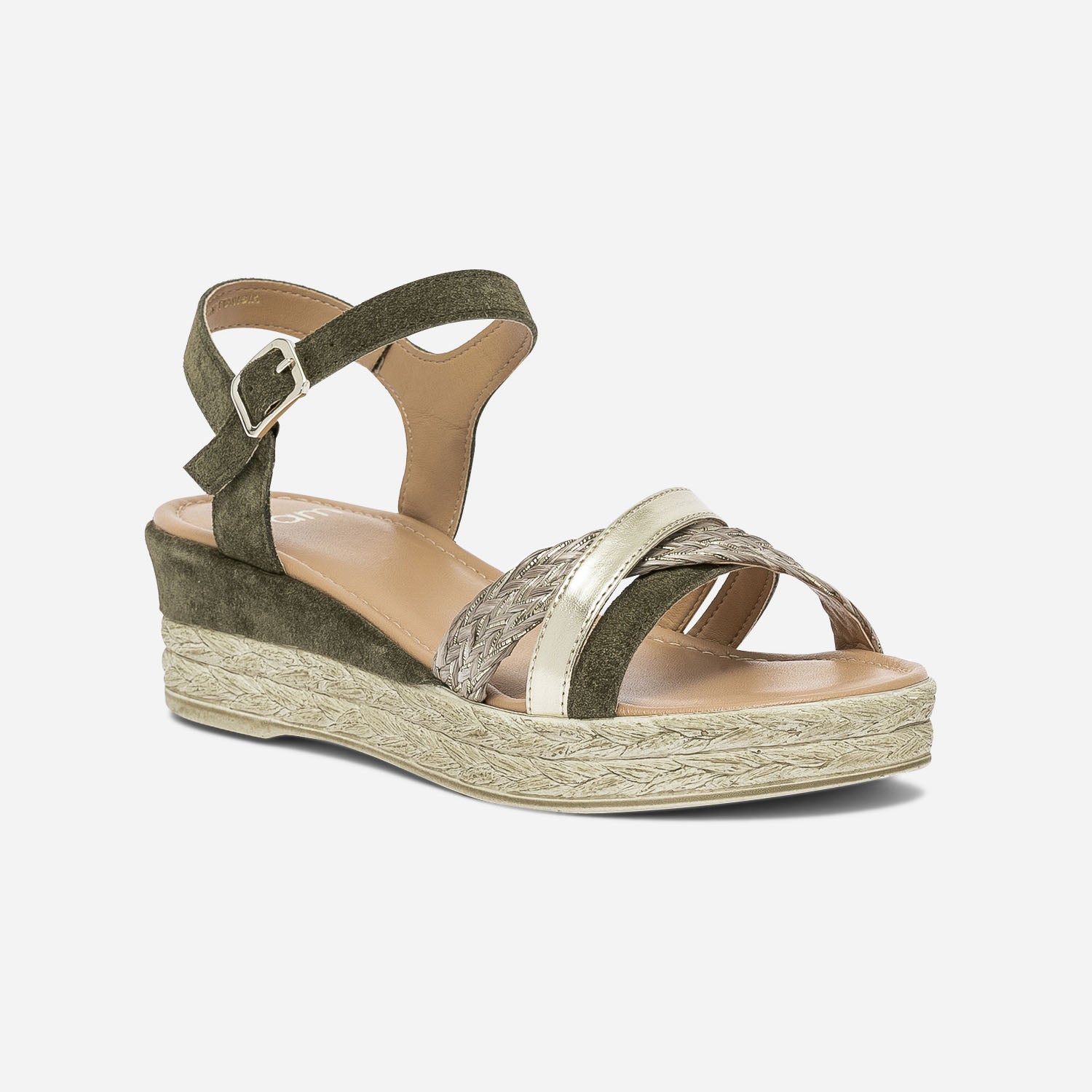 Sandale compensée kaki cuir velours