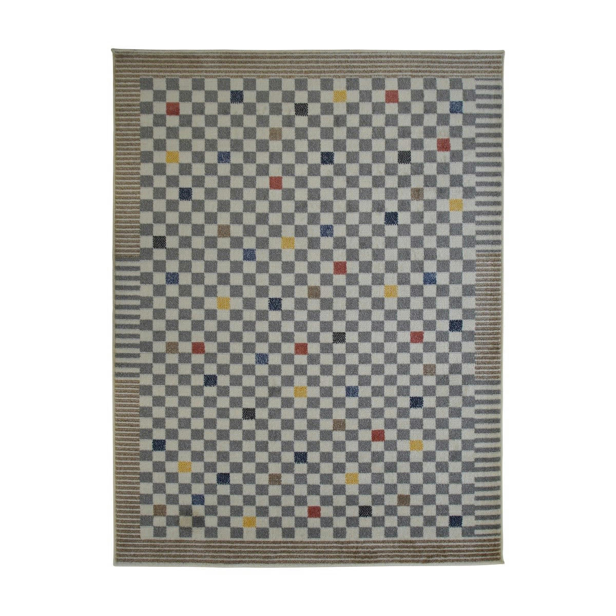 RAMINE - Tapis effet laineux motif damier multicolore 195x270