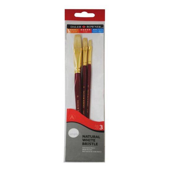 Daler-Rowney White Bristle Short Handle Brushes 3 Pack