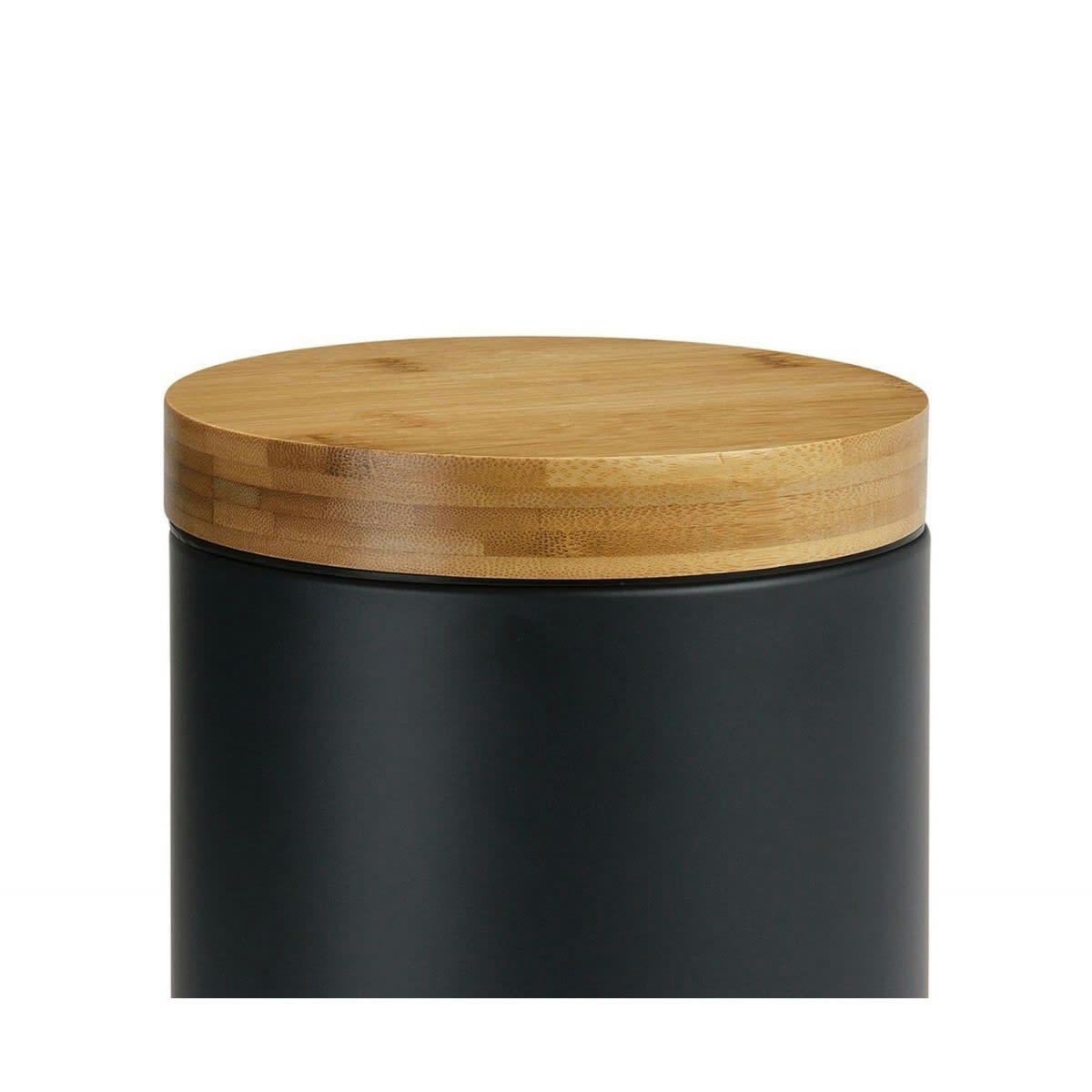 BAMBOU - Poubelle de salle de bain en métal noir et bambou 3L