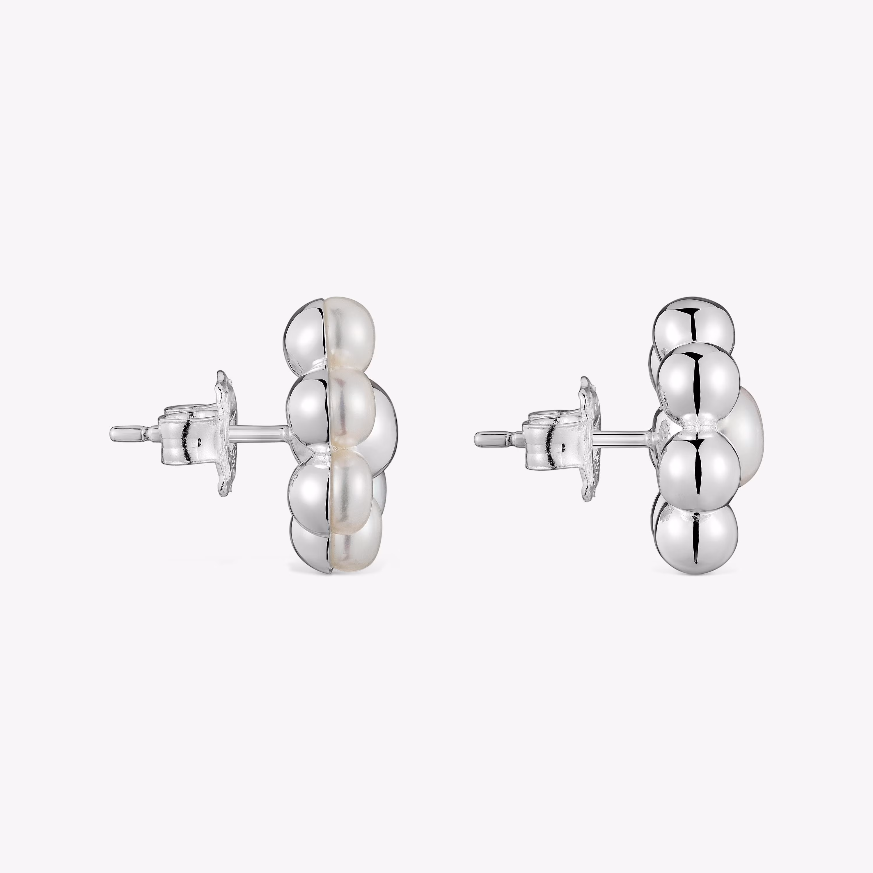 Pendientes cortos de plata flor y perlas cultivadas Sugar Party