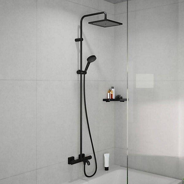 Colonne bain douche thermostatique HANSGROHE Vernis Shape noir mat