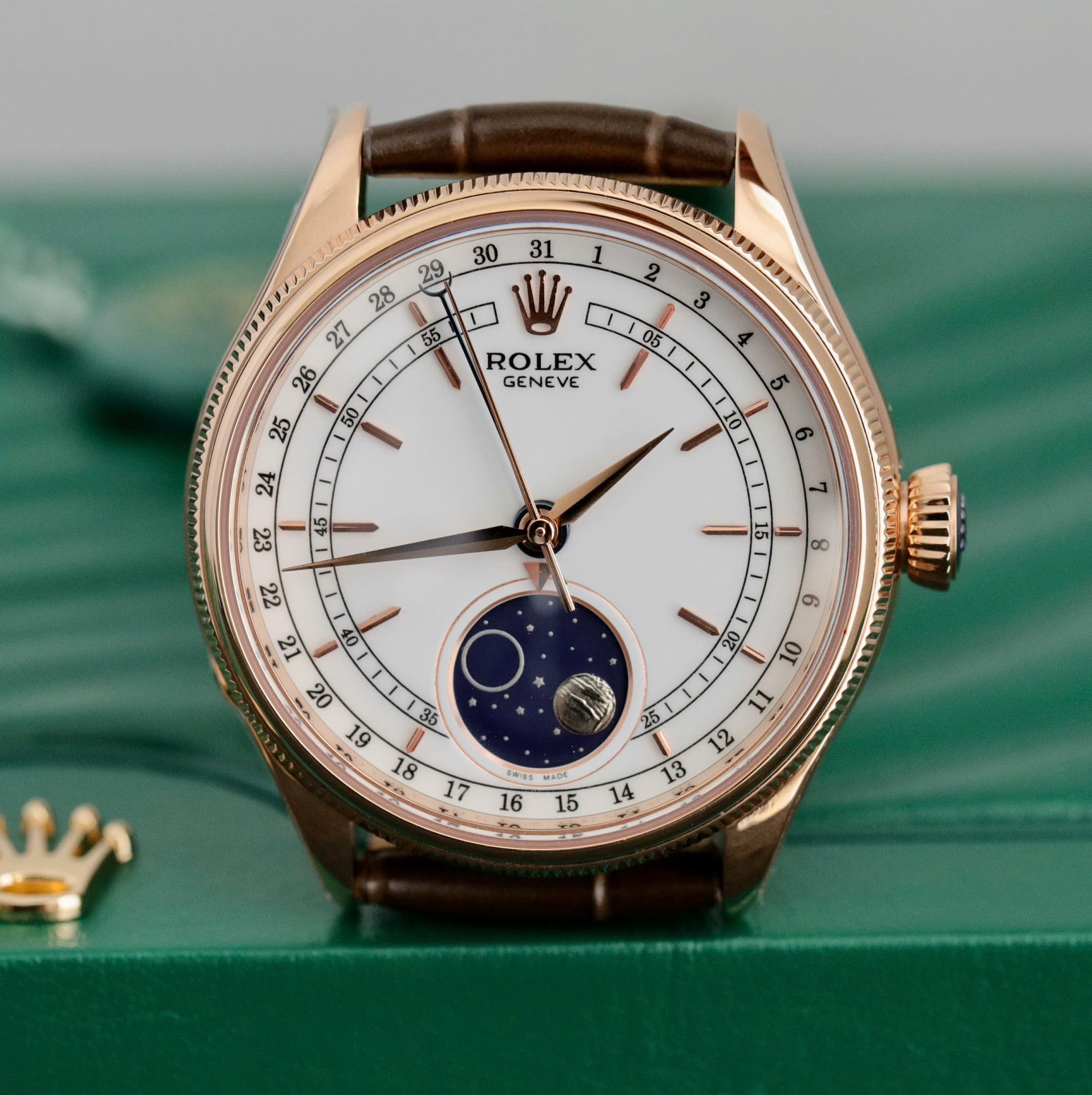 Rolex Cellini 50535-2 RG Plated White Dial 39mm Leather AAA Replica