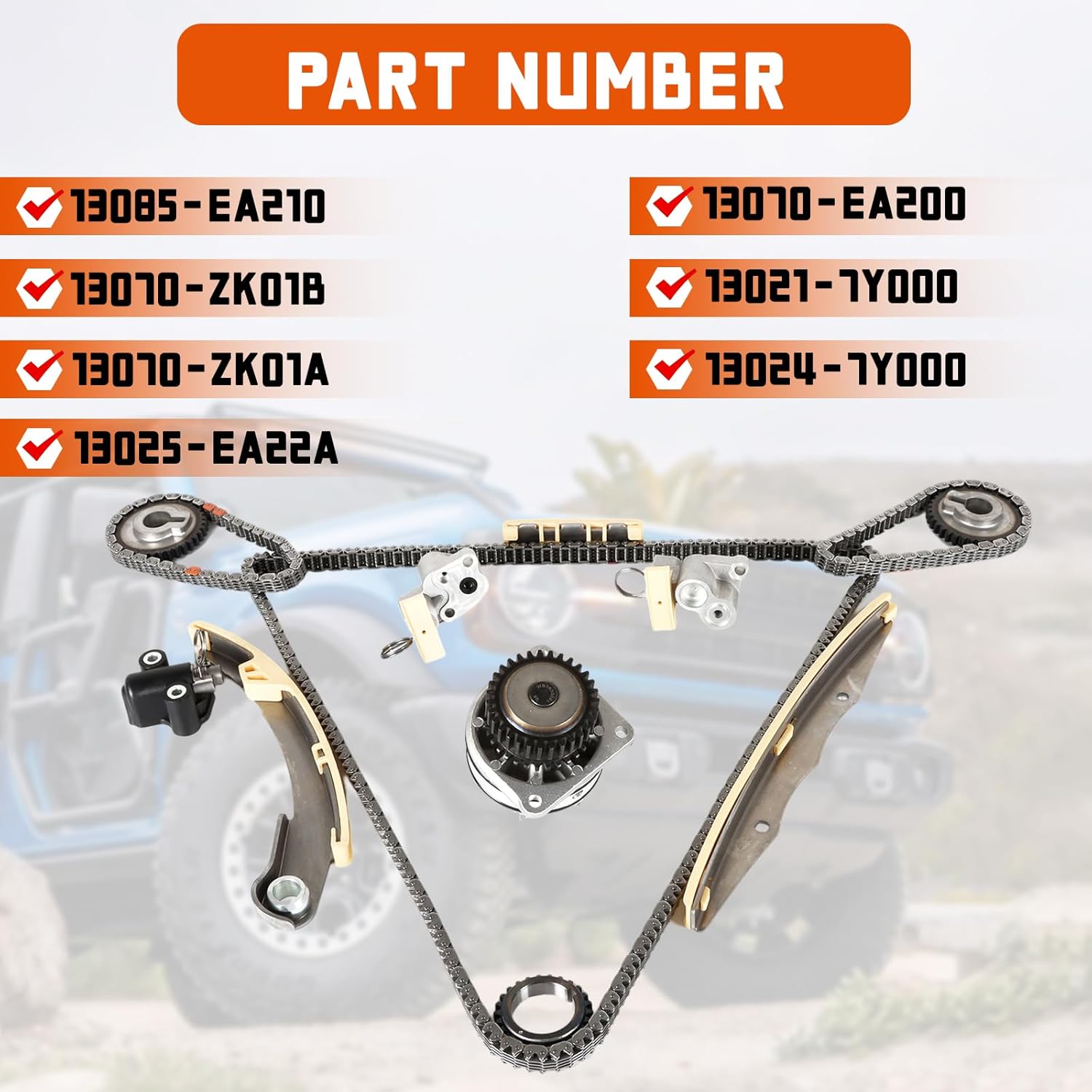 Timing Chain Kit with Water Pump Fits for 2005-2010 Nissan-Frontier Pathfinder Xterra NV1500 NV2500 NV3500 4.0L Engine Aftermarket Parts, Repalce OE 13085-EA210, 13070-EA200, 13070-ZK01B