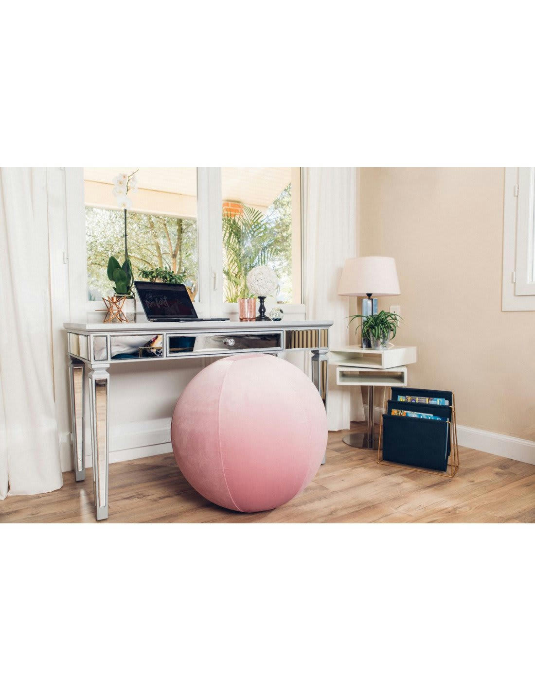 JUMBO CELESTE - Balle d'assise gonflable 65 cm enveloppe velours dragée