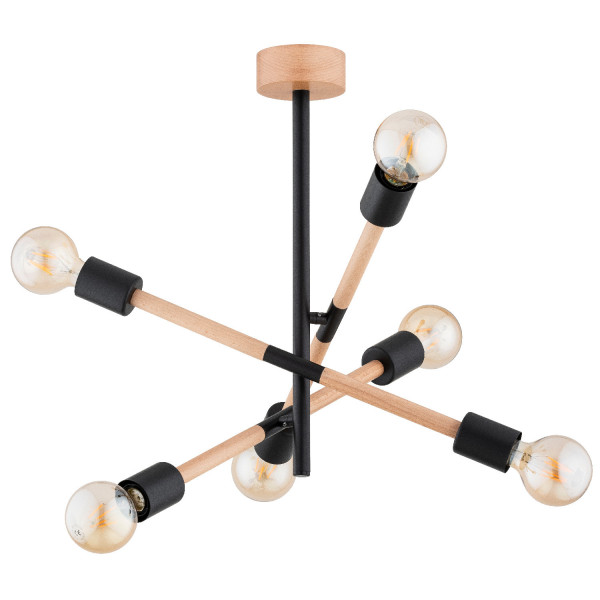 Lampa wisząca jasne drewno-czarna SETRA 6xE27x15W wym: 50x55x55 cm Alfa