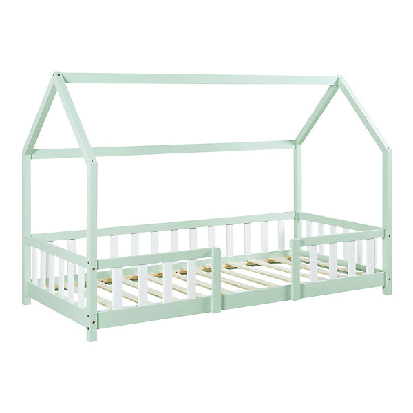 Lit d'Enfant Design Forme Maison Sisimiut Pin 200 x 90 cm Menthe Blanc Mat Laqué en.casa