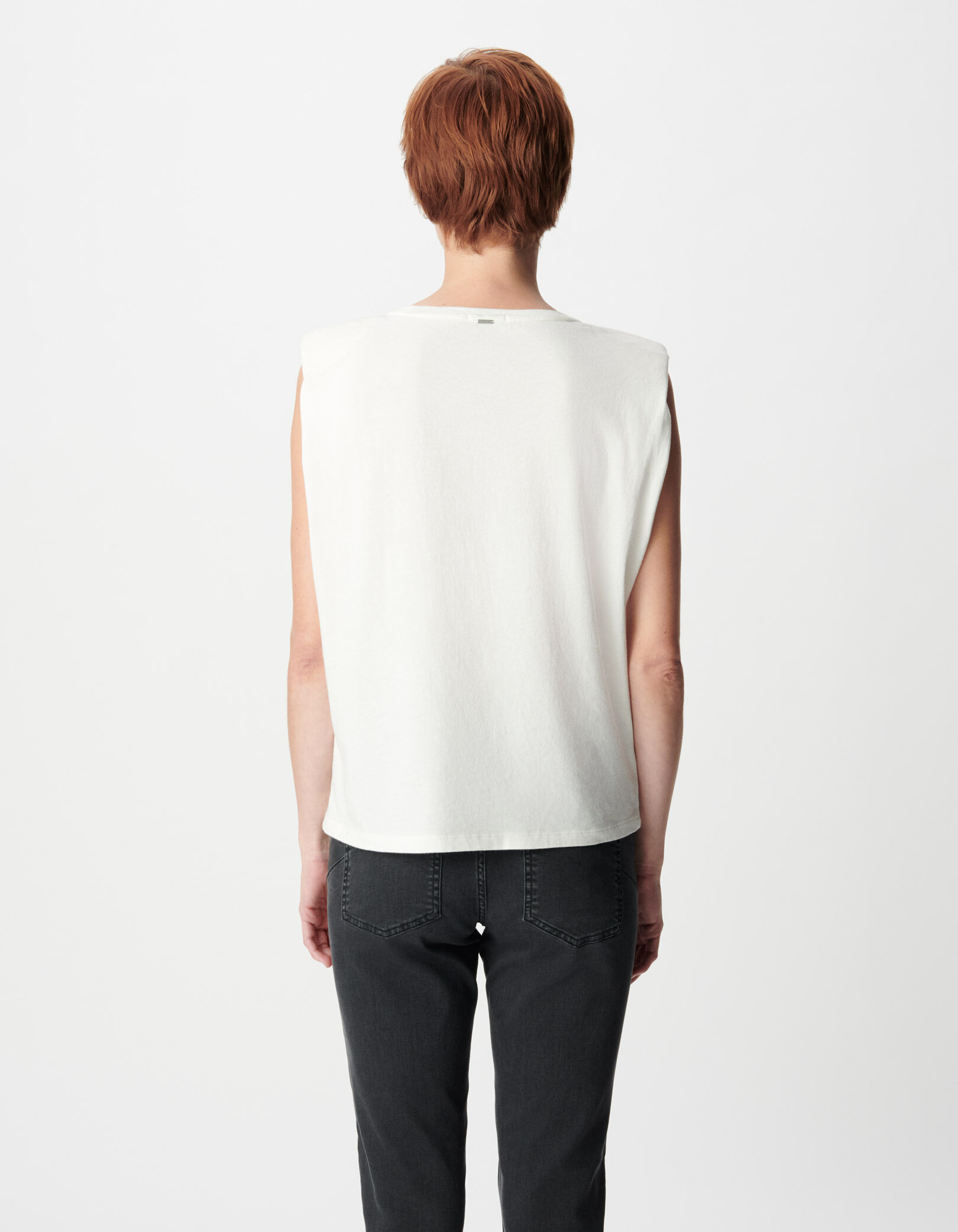 Tee-shirt blanc coton bio message épaulettes Femme