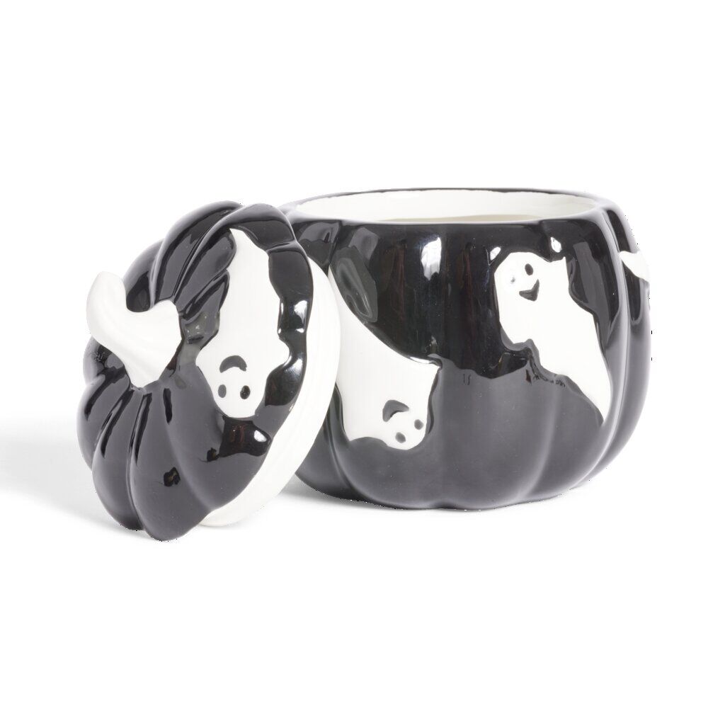 Bonbonnière Halloween 1L citrouille noire fantômes blancs Ø13,5xH15,8cm