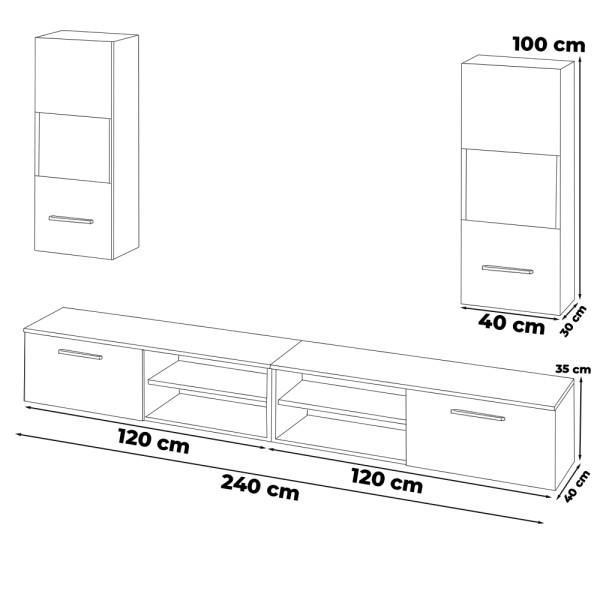 Meblościanka młodzieżowa wisząca 240cm szafka wotan biała