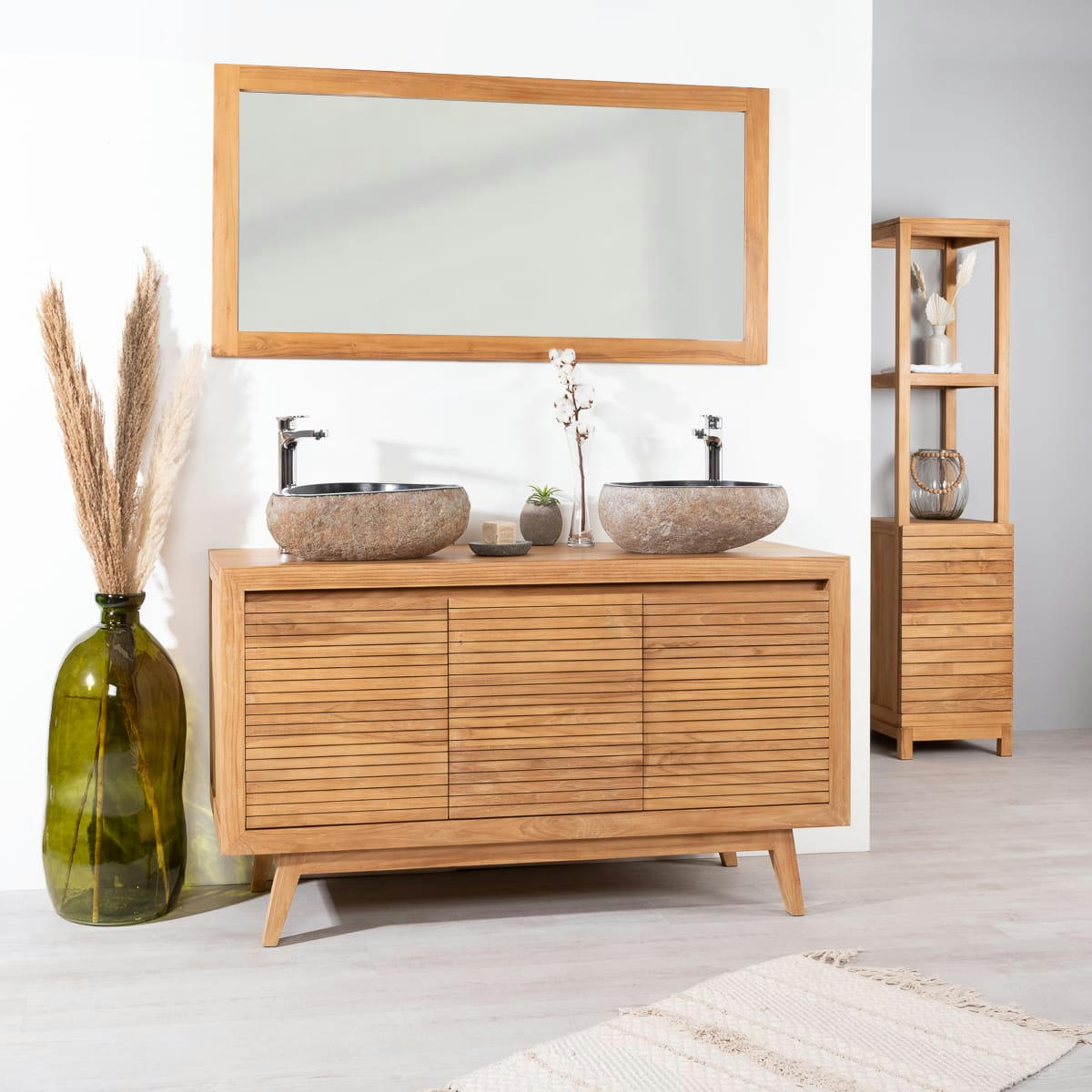 - Meuble sous vasque en teck 3 portes L140cm