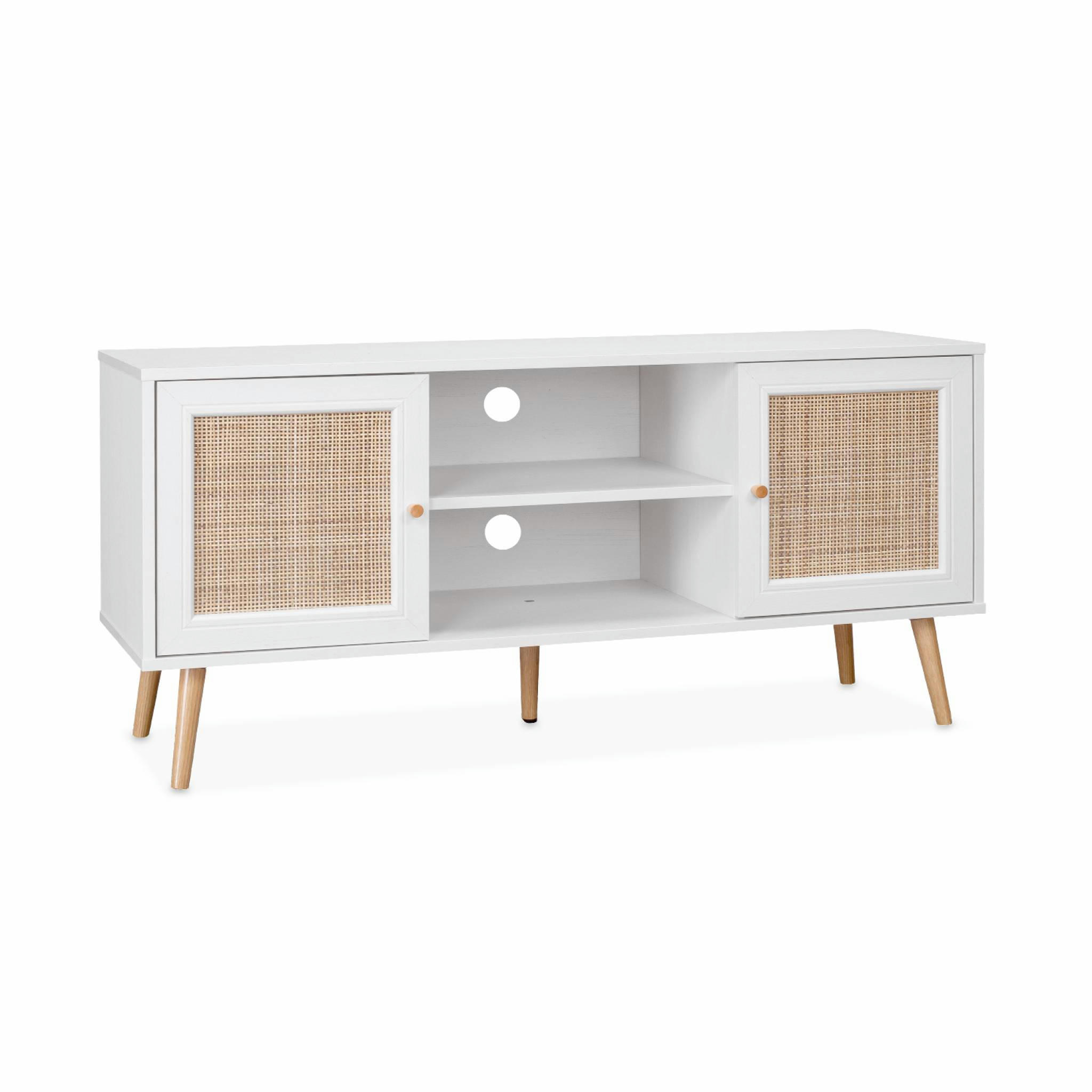 BOHÈME - Meuble tv en cannage 120x39x56.5cm blanc