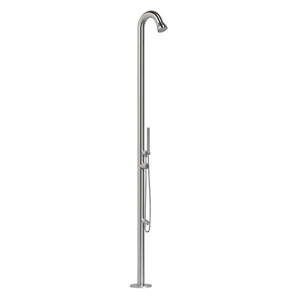 Douche exterieure en inox satinee AISI 316L avec melangeur et lavage de pieds