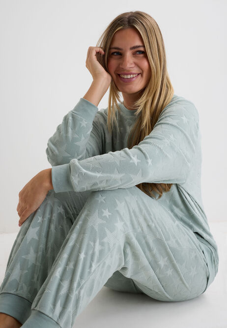 Womens Sage Star Print Fleece Pyjama Set