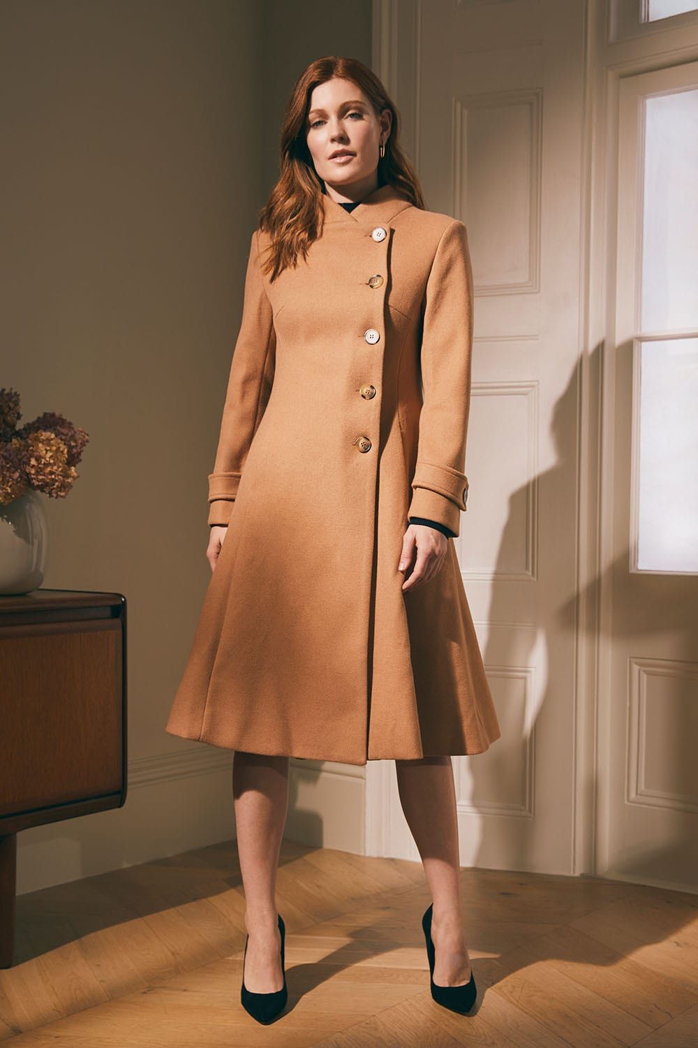 Izabel London Button Front Funnel Neck Coat