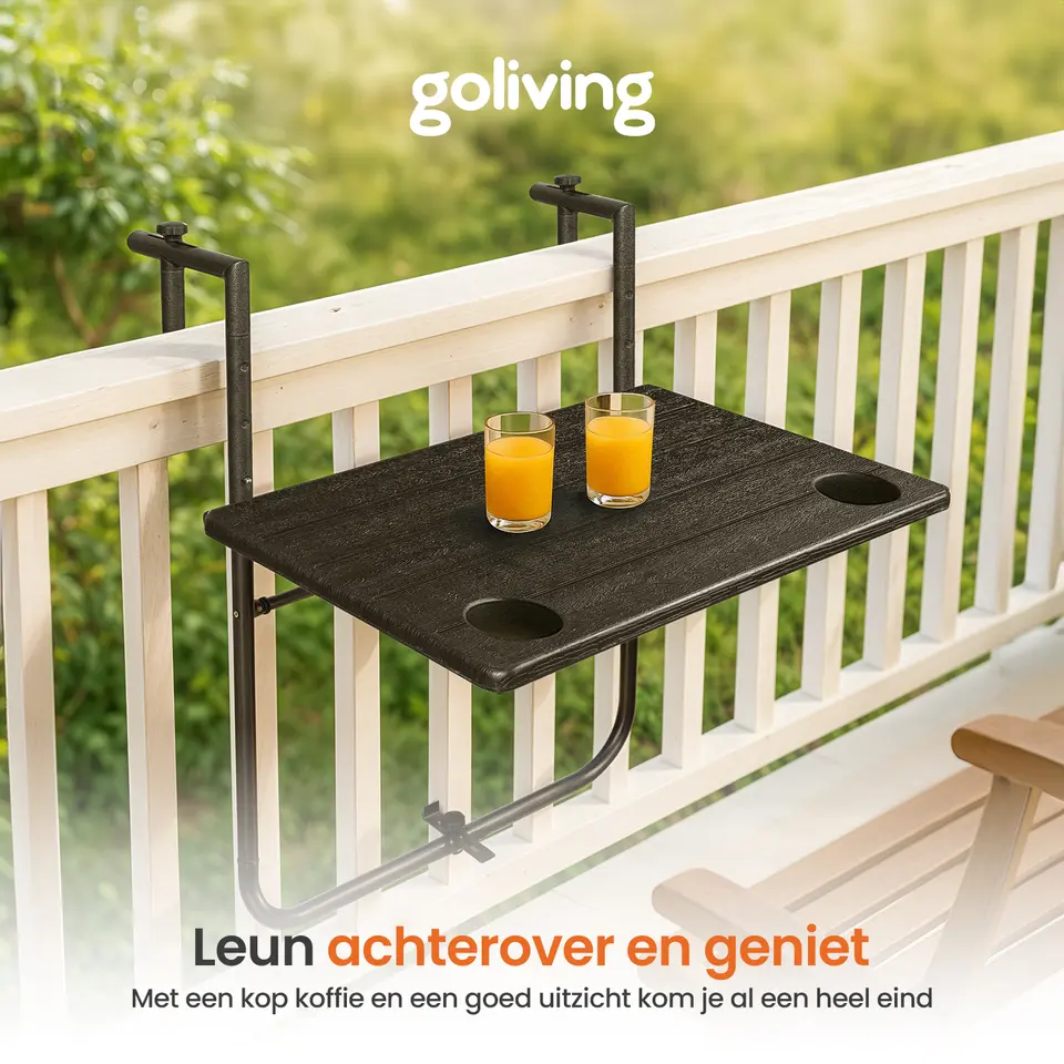 Goliving Balkontafel - Inklapbaar - Hangend - 60 x 40 cm - Hoogteverstelbaar