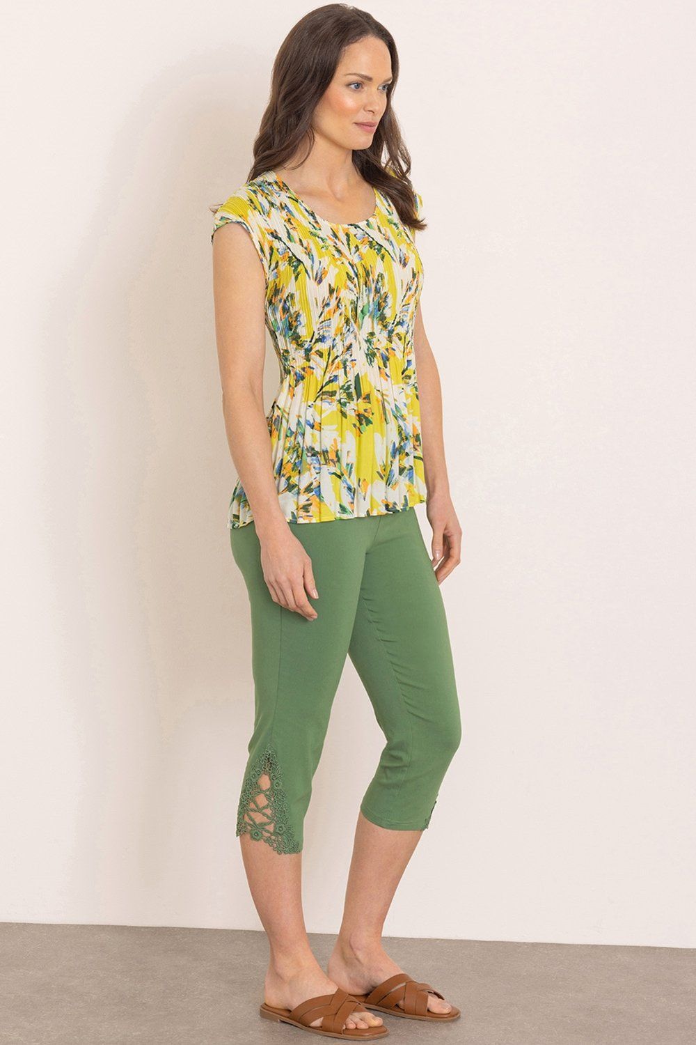 Klass. Botanical Print Pleated Top