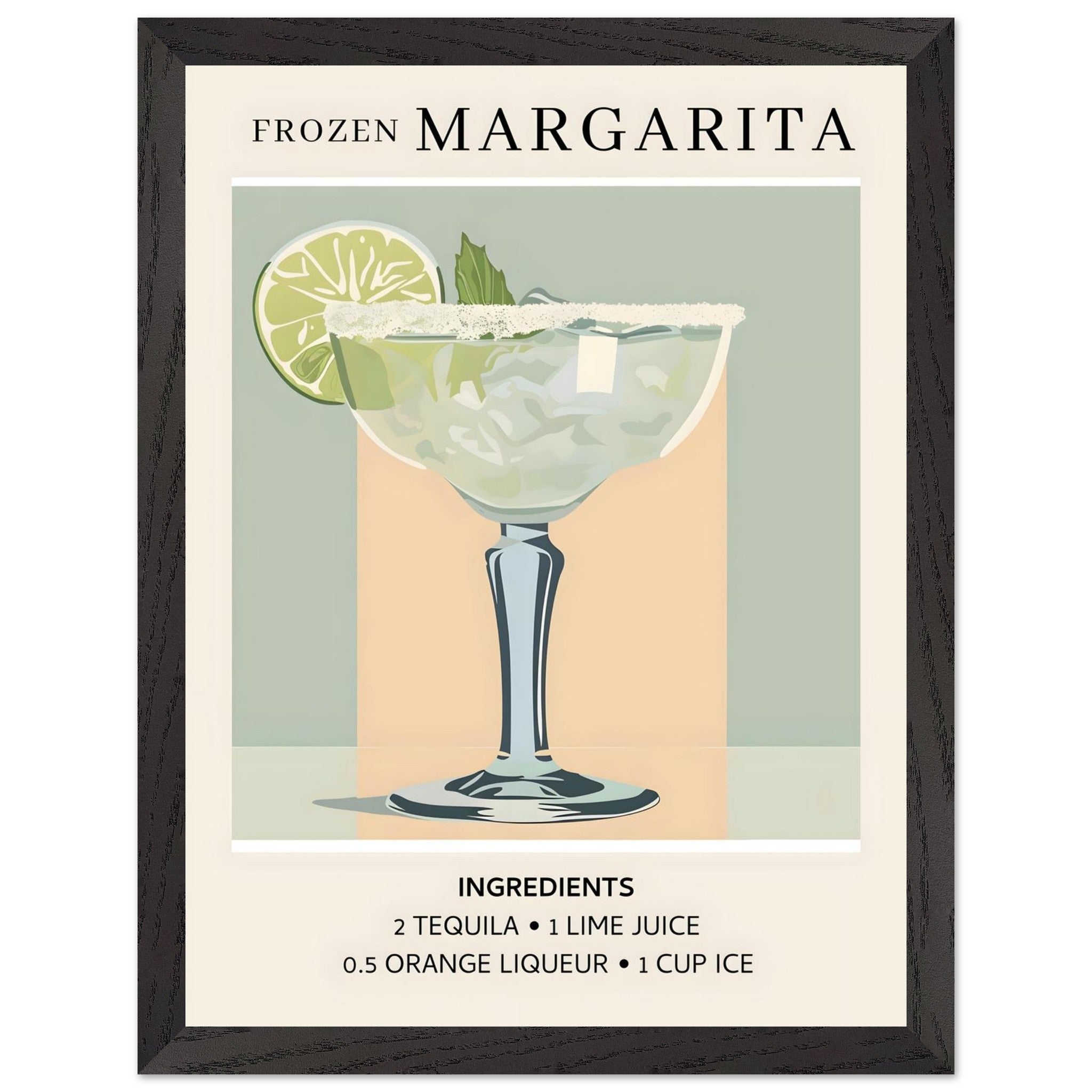 Artfulprints Poster met Lijst Frozen Margarita cocktail I - Ingrediënten  - 30x40 cm - Groen