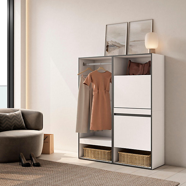 Armoire Vestiaire ouvert meuble chaussures 120x35x145cm couleur blanc