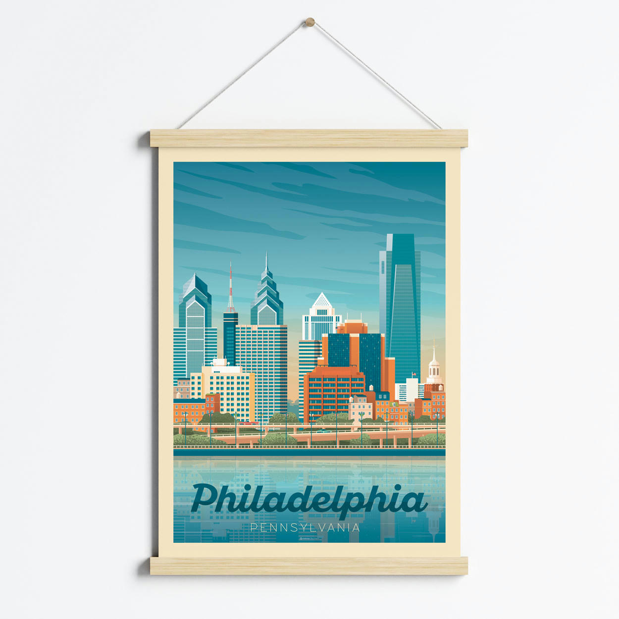 - Affiche Philadelphie + Cadre Magnétique (Bois) 50x70 cm