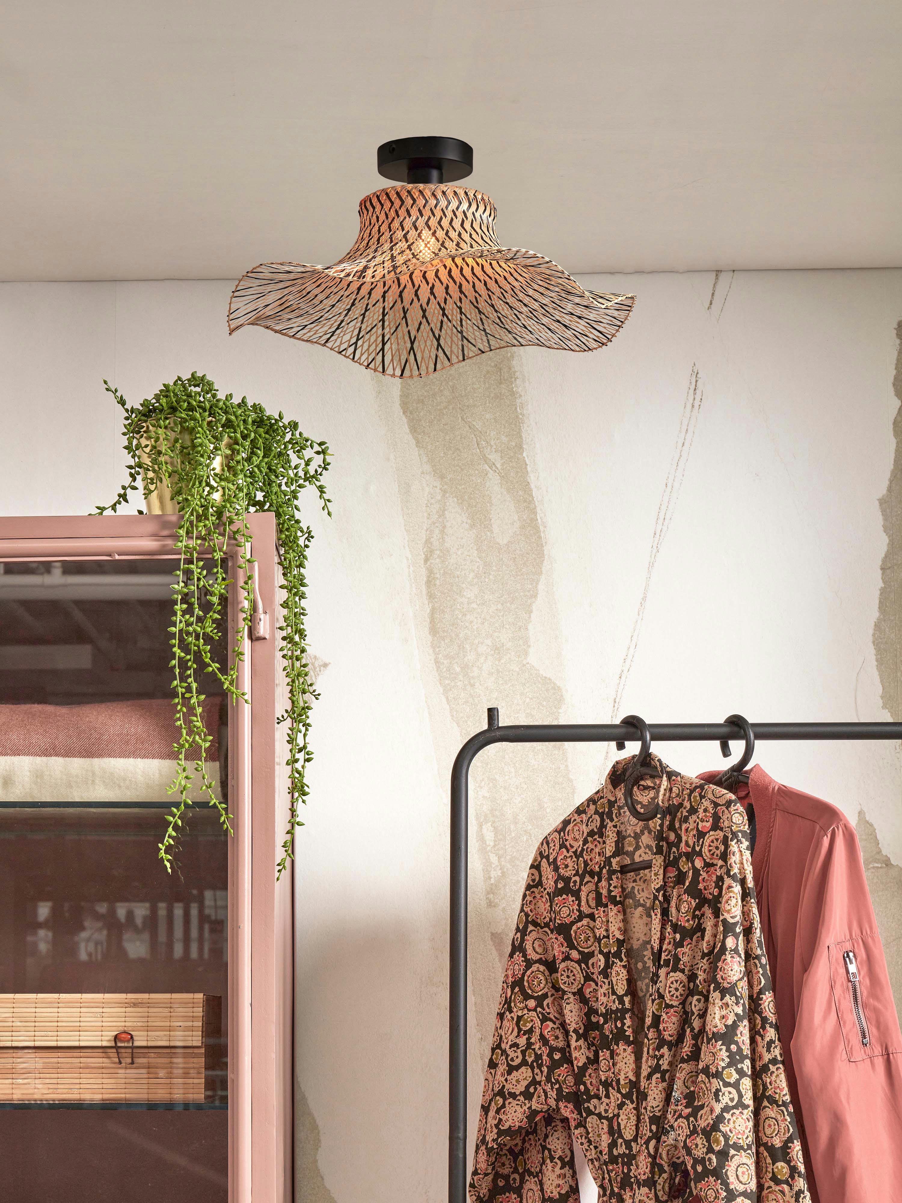 IBIZA - Plafonnier bambou  naturel/noir, h. 15cm