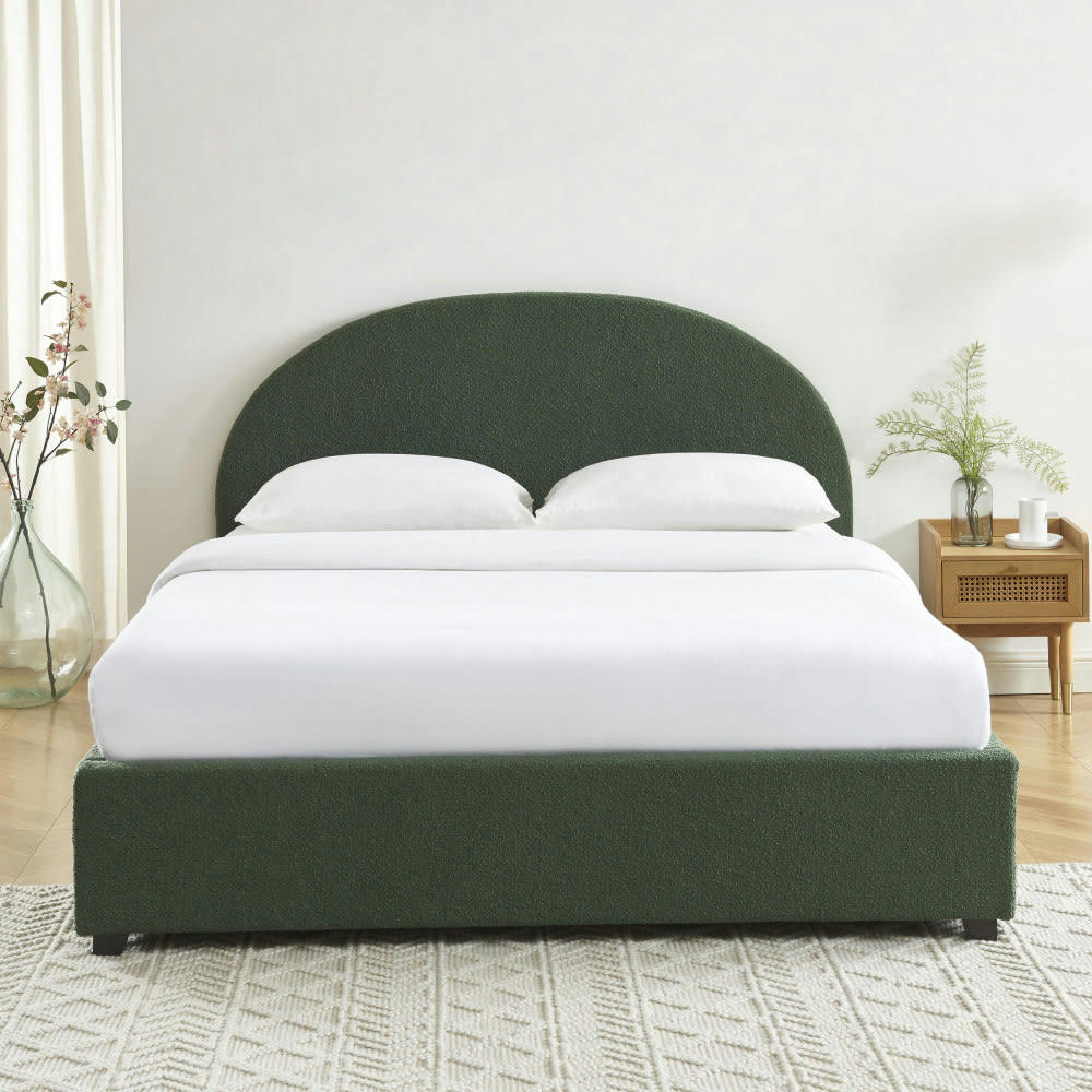 MERLE - Lit coffre en tissu bouclette 160x200cm vert