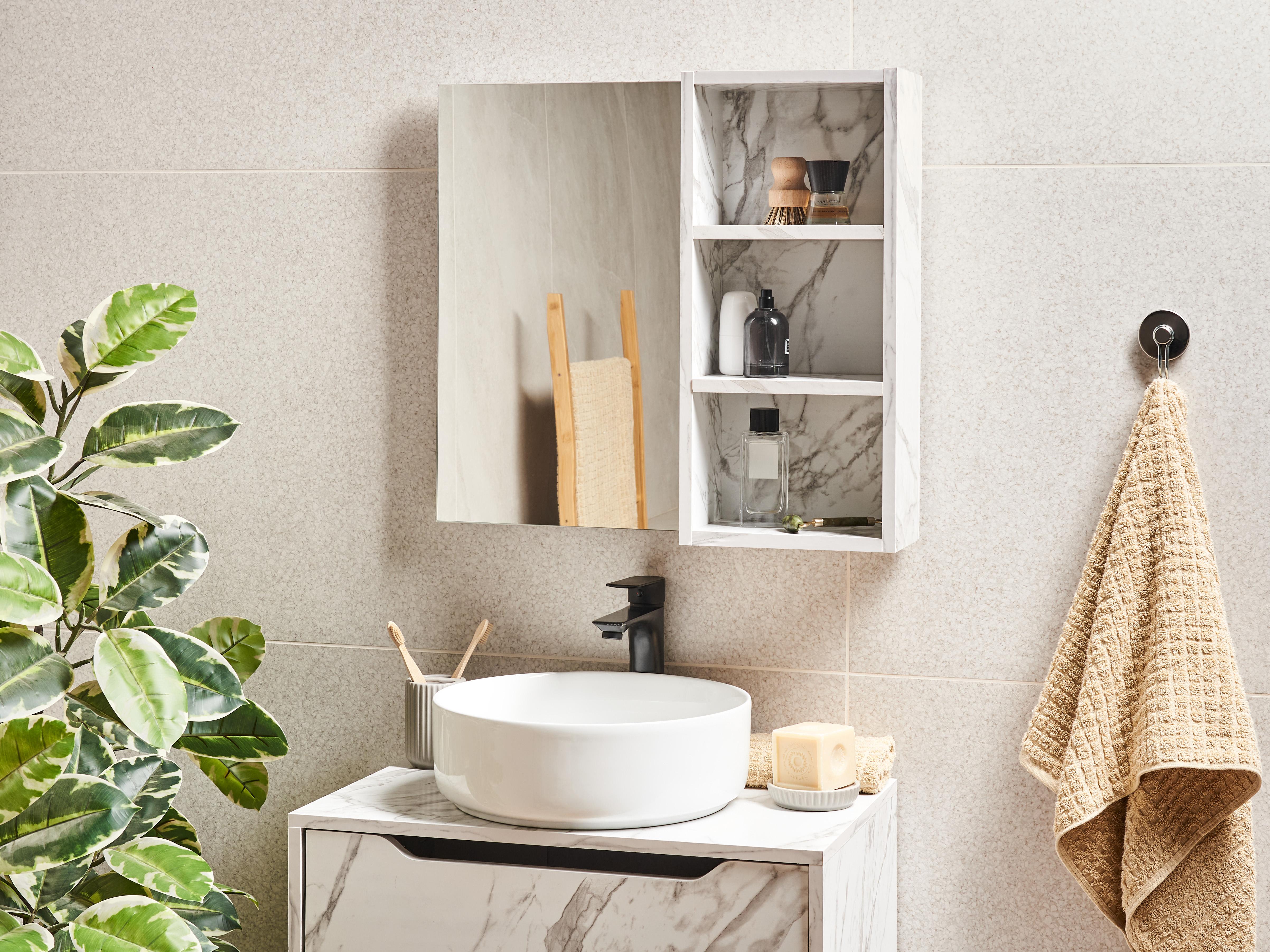 Bathroom Wall Mounted Mirror Cabinet JOINVILLE 60 cm 54 cm White Marble