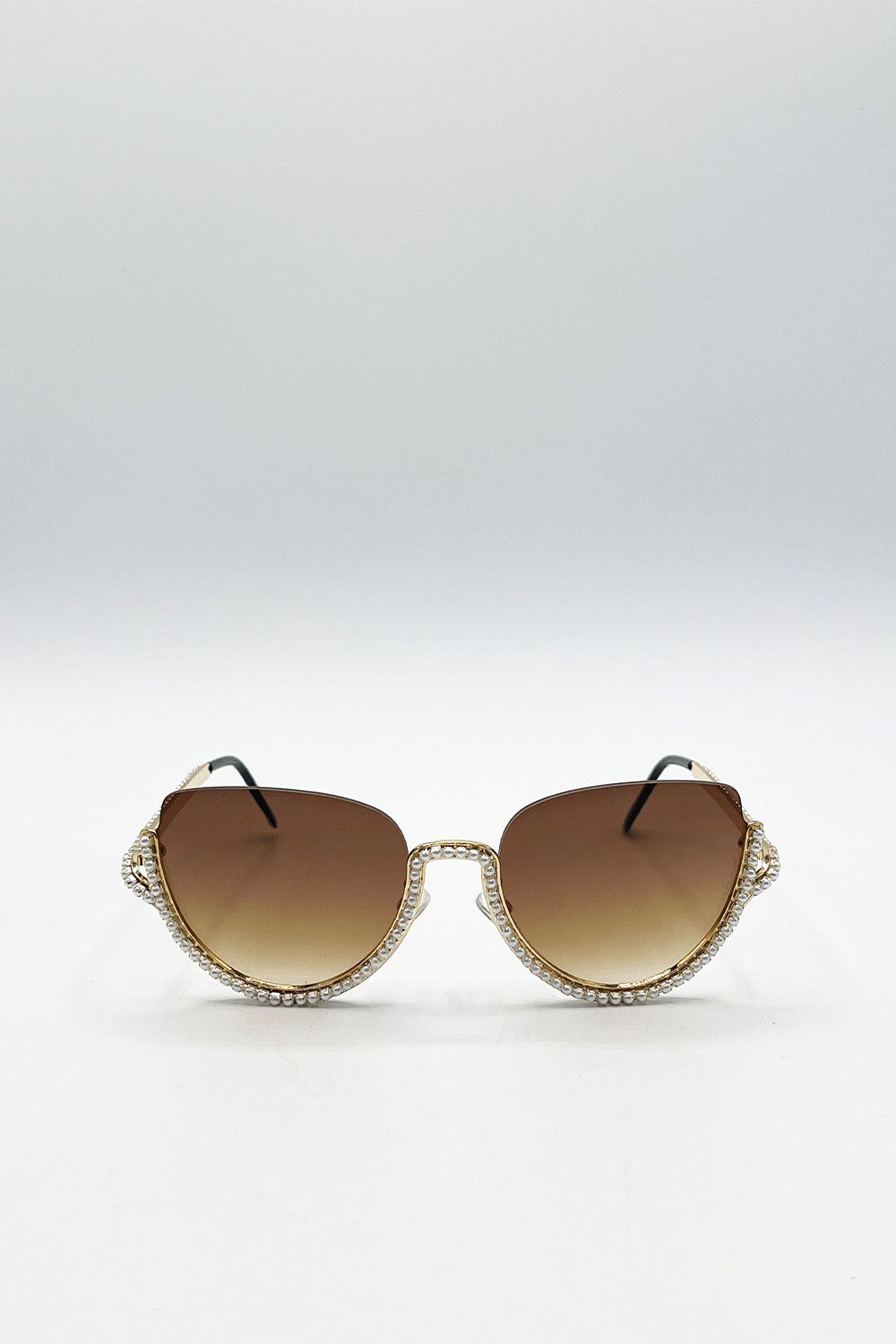 SVNX Upper Rimless Pearl Sunglasses in Gold Brown