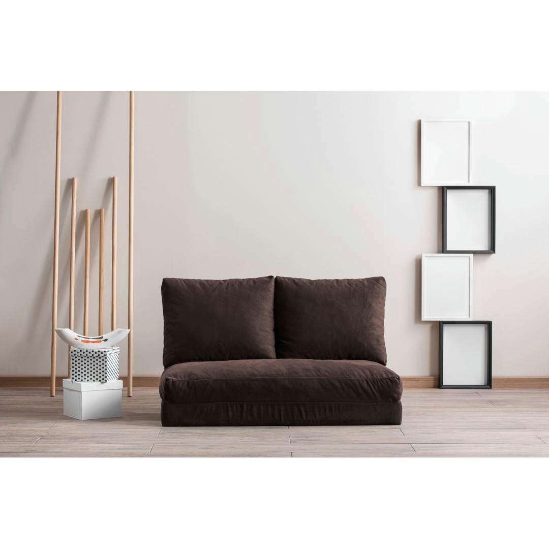 JOUDE - Pouf convertible 2 places velours marron foncé